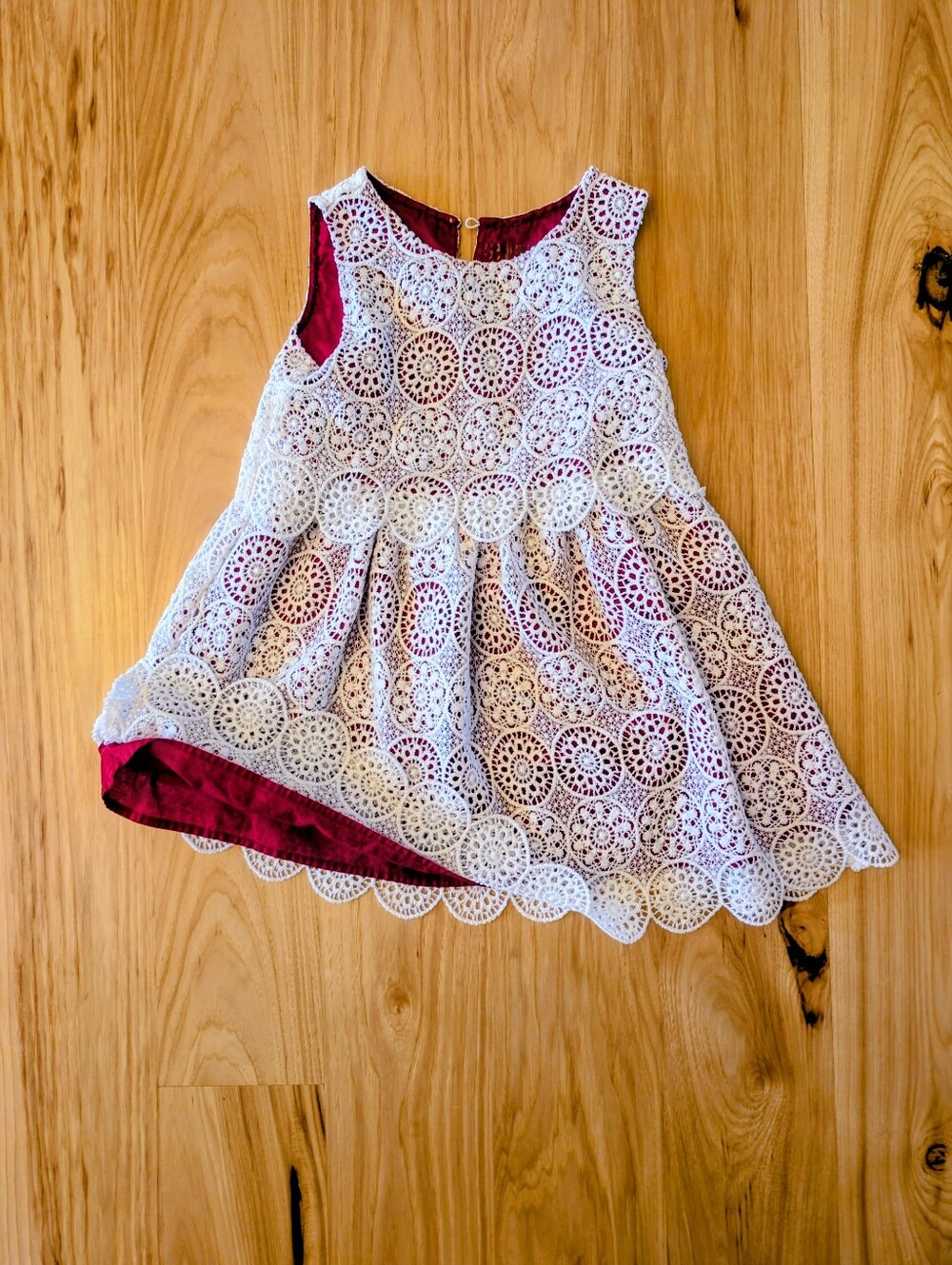 OshKosh B'gosh White Lace Overlay Dress with Burgundy Underlay